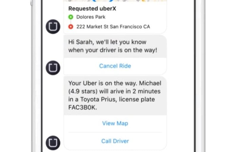 Uber oferuje możliwość zamówienia przez Messengera